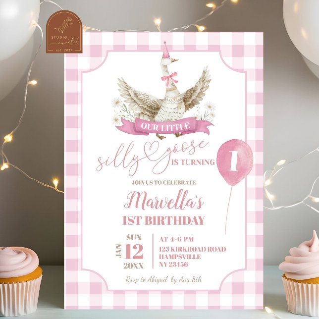 Pink Preppy Silly Goose Birthday Invitation (Creator Uploaded)