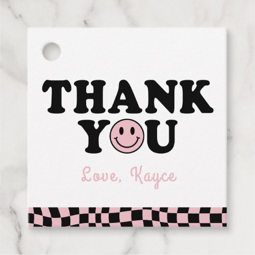 Pink Preppy Smile Girl 1st Birthday Thank You Favor Tags