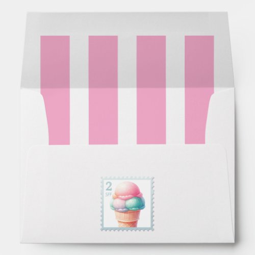 Pink Preppy Stripe Ice Cream Bridal Shower Envelope