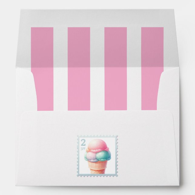 Pink Preppy Stripe Ice Cream Bridal Shower Envelope (Back (Bottom))
