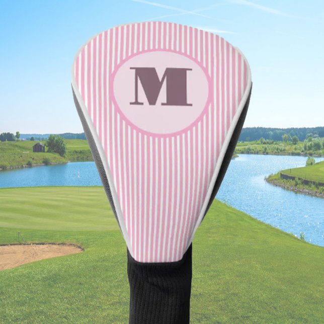 Pink preppy stripe personalized monogram ladies golf head cover (Creator Uploaded)
