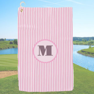 Pink preppy stripe personalized monogram ladies golf towel
