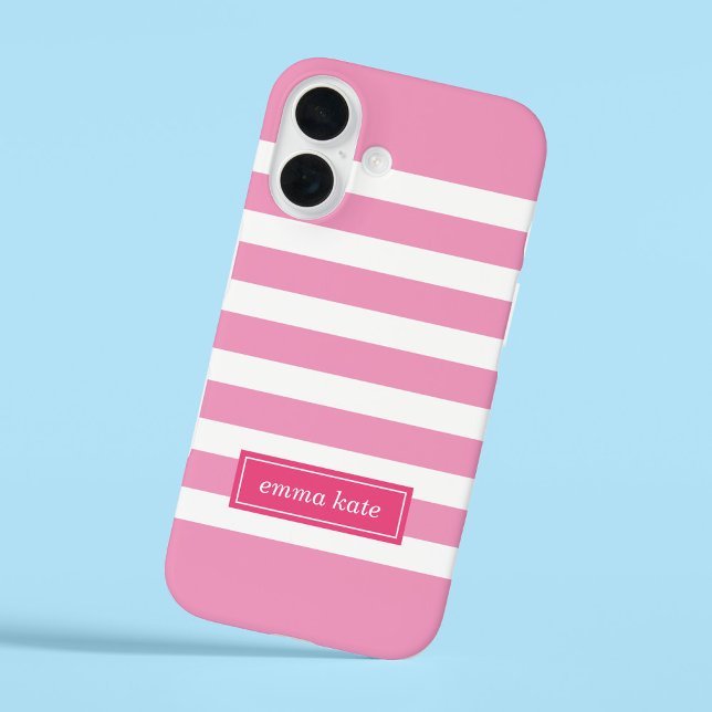 Pink Preppy Stripes Monogram Case-Mate iPhone Case (Creator Uploaded)