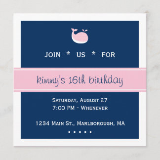 Pink Preppy Whale Birthday Invitation