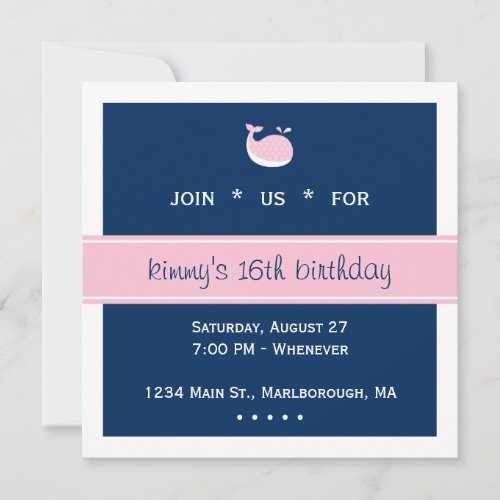 Pink Preppy Whale Birthday Personalized Announcement