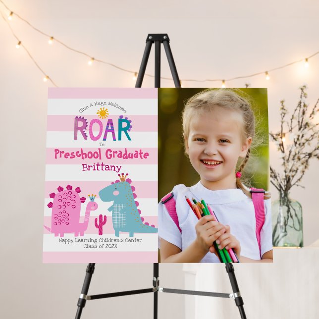 Pink Preschool Graduation Photo Dinosaur Girl Cute Foam Board (In Situ (Stand))