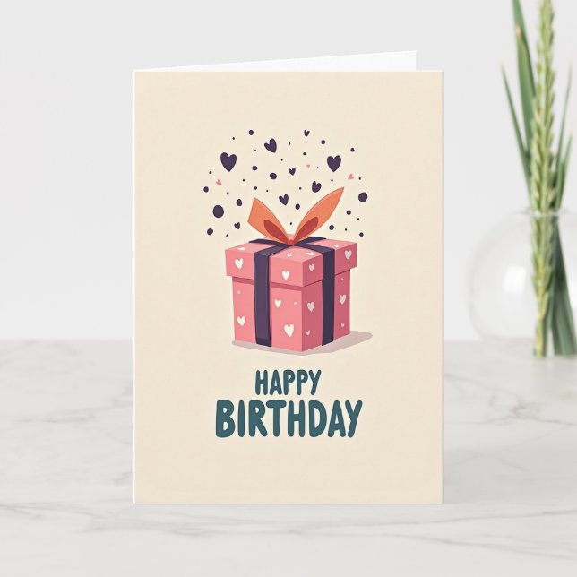 Pink Present Birthday Card (Front)