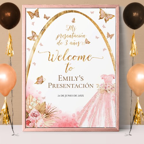 Pink Presentacin de 3 Aos Spanish Welcome Sign