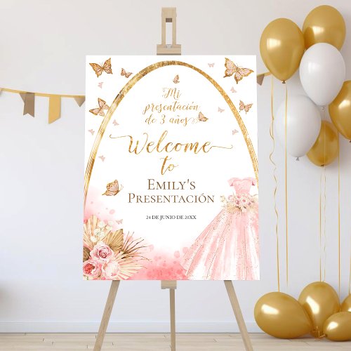 Pink Presentacin de 3 Aos Spanish Welcome Sign