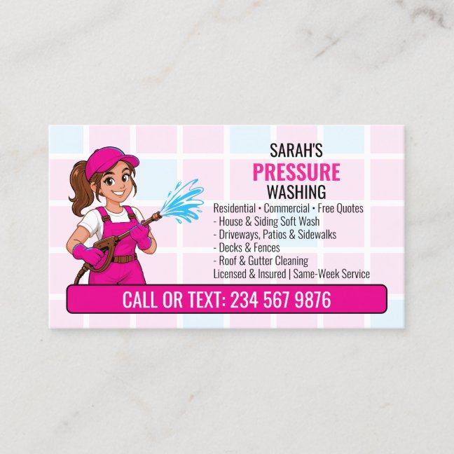 Pink Pressure Washing Girl QR Power Wash Business Card