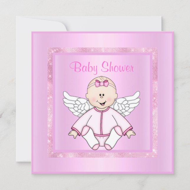 Pink pretty baby angel baby shower invitation (Front)
