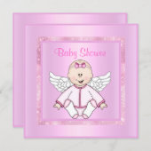 Pink pretty baby angel baby shower invitation (Front/Back)
