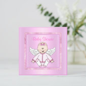 Pink pretty baby angel baby shower invitation (Standing Front)
