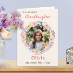 Pink Pretty Flowers Granddaughter Photo Birthday Card<br><div class="desc">This pretty card can be personalized with your granddaughter's name, and a favorite photo. Your chosen photograph will appear in a charming floral surround with a watercolor effect. The text at the top of the card is 'To a wonderful Granddaughter', with her name below the picture and 'on your birthday'...</div>