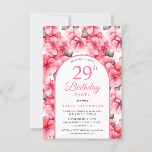 Pink Pretty Garden Floral Arch Chic 29th Birthday Invitation