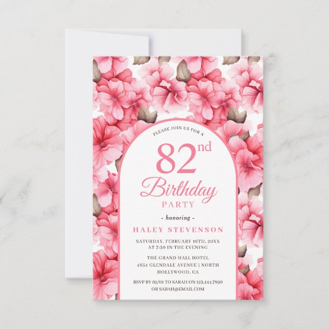 Pink Pretty Garden Floral Arch Chic 82nd Birthday Invitation (Front)