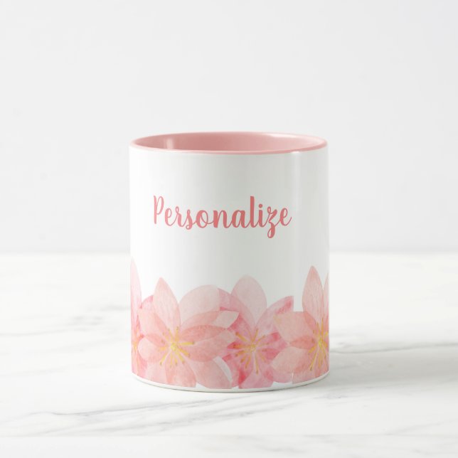 Pink Pretty & Girly Floral Personalized Coffee Mug (Center)