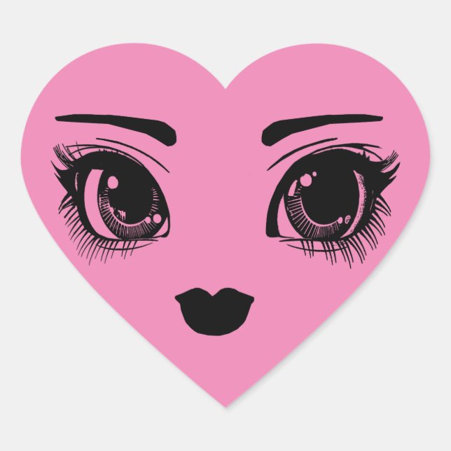 Pink Pretty Heart Face Art Sticker (Front)