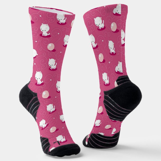Pink Pretty Kitty Pattern Socks (Angled)