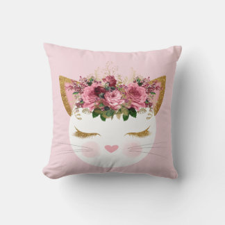 Pink Pretty Kitty Throw Pillow