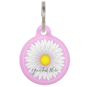 Pink Pretty Little Daisy Round Pet ID Tag
