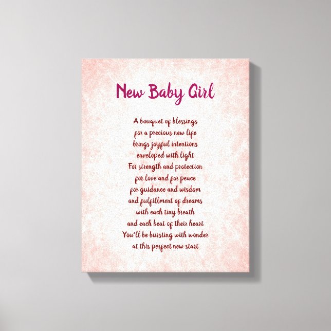 Pink pretty New Baby Girl Poem Canvas Print (Front)