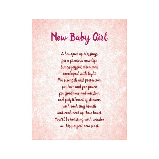 Pink pretty New Baby Girl Poem Canvas Print | Zazzle.com