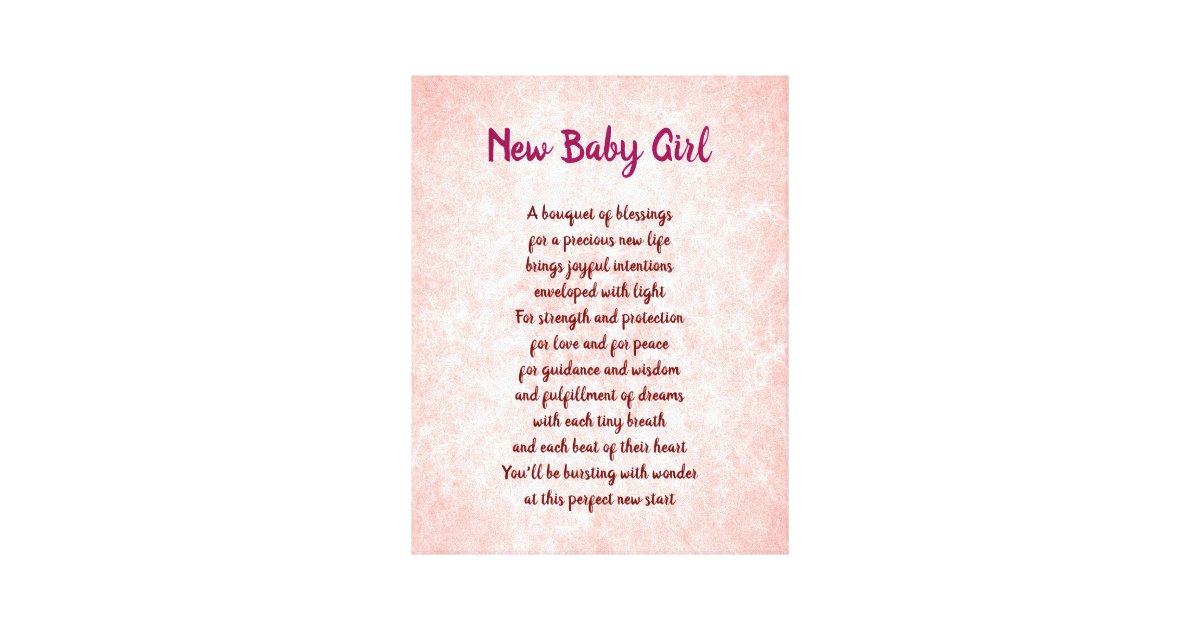 Pink pretty New Baby Girl Poem Canvas Print | Zazzle