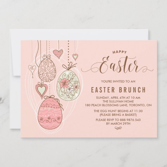 Pink Pretty Ornaments | Easter Brunch and Egg Hunt Invitation (Front)