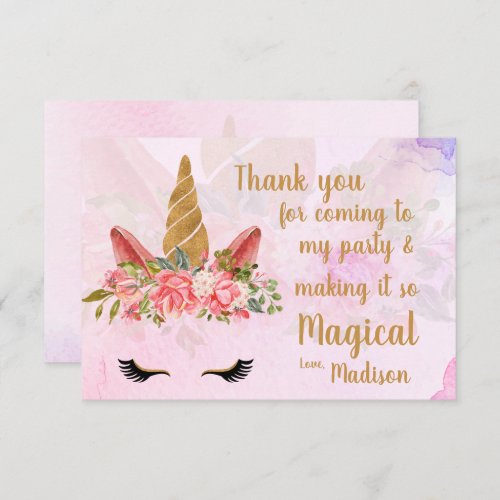  Pink Pretty Paste Floral Unicorn Birthday Thank You Card