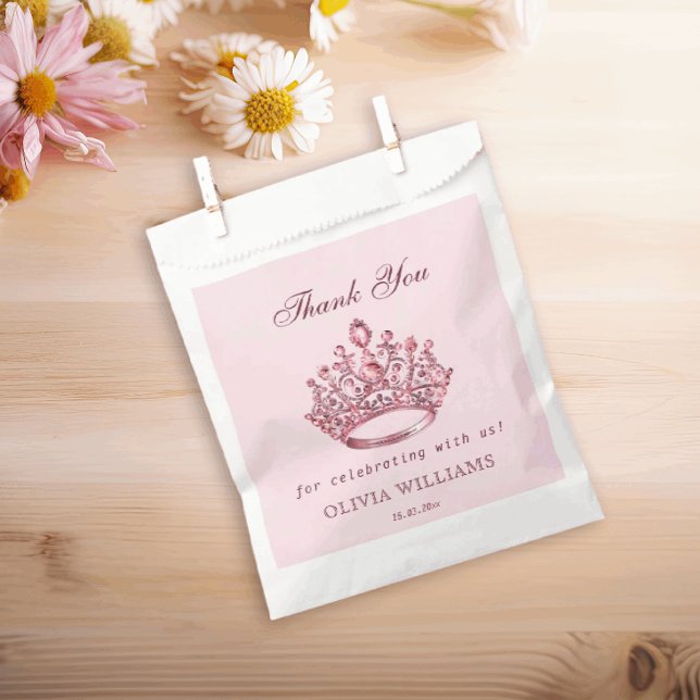 Pink Pretty Princess Crown Birthday Girl Favor Bag (Creator Uploaded)