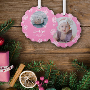 Pink Pretty Snowflakes Baby Girl's 1st Christmas Ornament Card