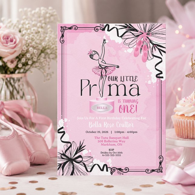 Pink Prima Ballerina Birthday Invitation for Girls (Prima Ballerina Birthday Invitation )