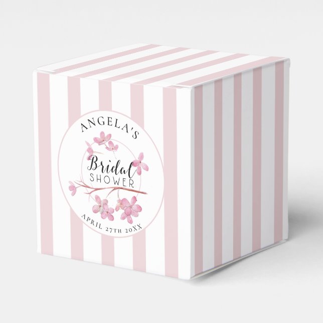 Pink Primrose Parisian Stripes Bridal Shower  Favor Boxes (Front Side)