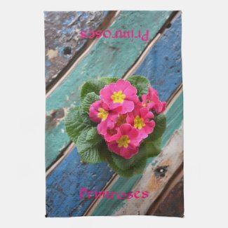 Pink Primroses on Blue and Green Boatboard