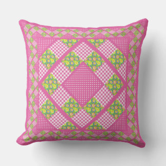 Pink, Primroses, Polkas and Gingham Throw Pillow