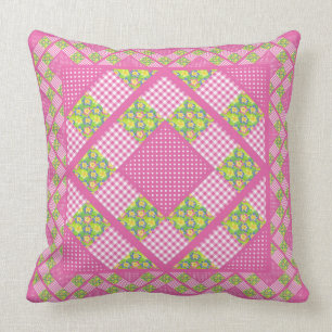 Pink, Primroses, Polkas and Gingham Throw Pillow