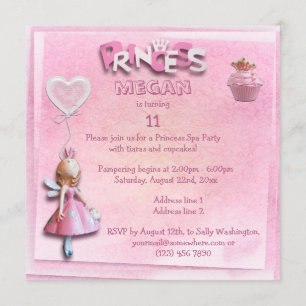 Pink Princess 11th Birthday Spa Party Invitation