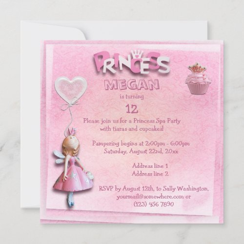 Pink Princess 12th Birthday Spa Party Double Sided Invitation