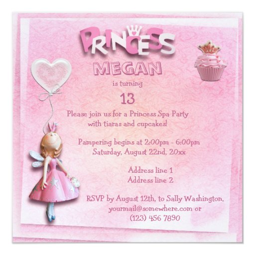 Pink Princess 13th Birthday Spa Party Double Sided Card | Zazzle