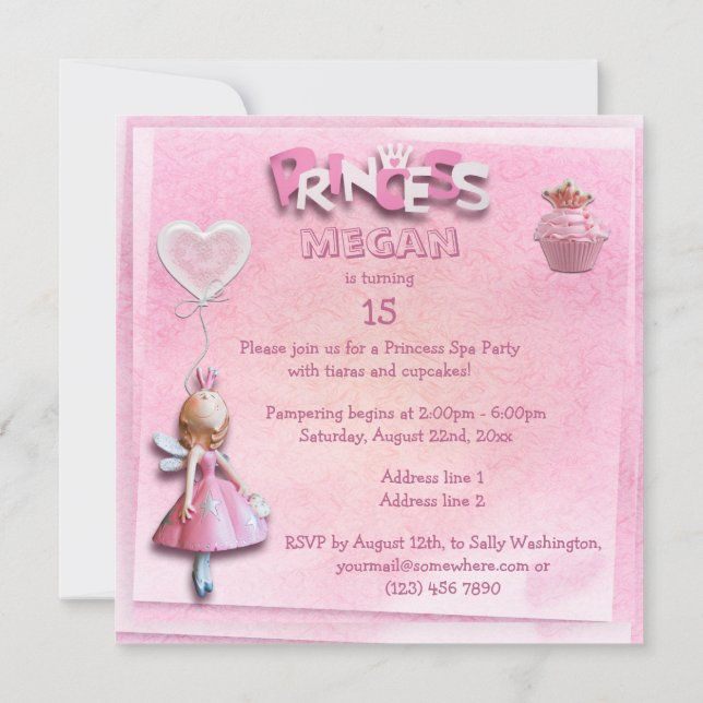 Pink Princess 15th Birthday Spa Party Double Sided Invitation (Back)