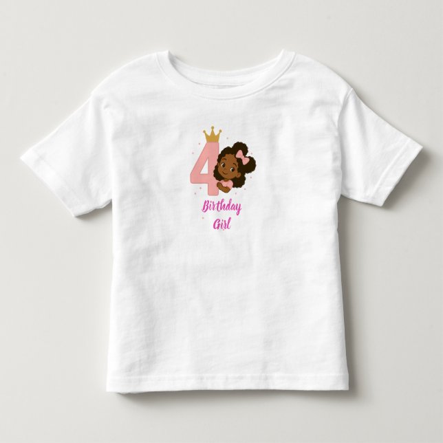 Pink Princess 4th Birthday Design Toddler T-shirt (Front)