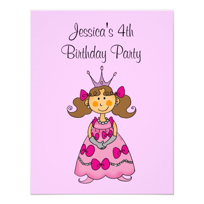 Pink princess 4th birthday party personalized custom invite