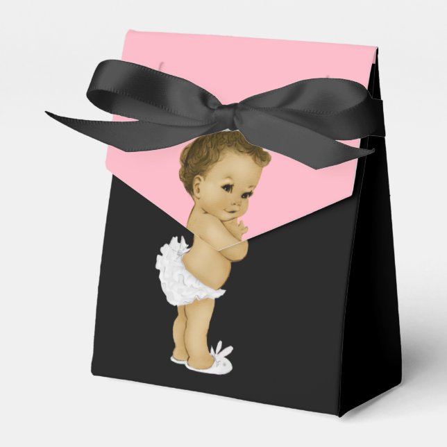 Pink Princess African American Baby Girl Shower Favor Boxes (Front Side)