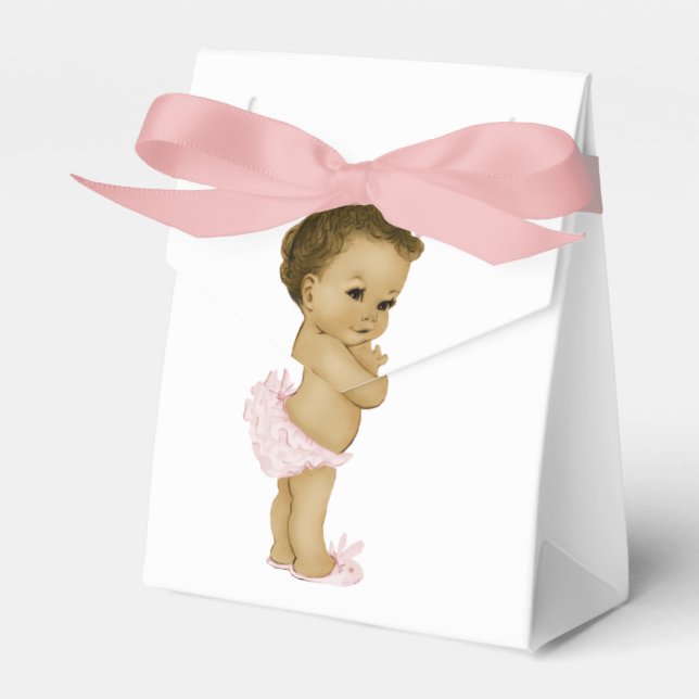 Pink Princess African American Baby Girl Shower Favor Boxes (Front Side)