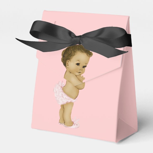 Pink Princess African American Baby Girl Shower Favor Boxes (Front Side)