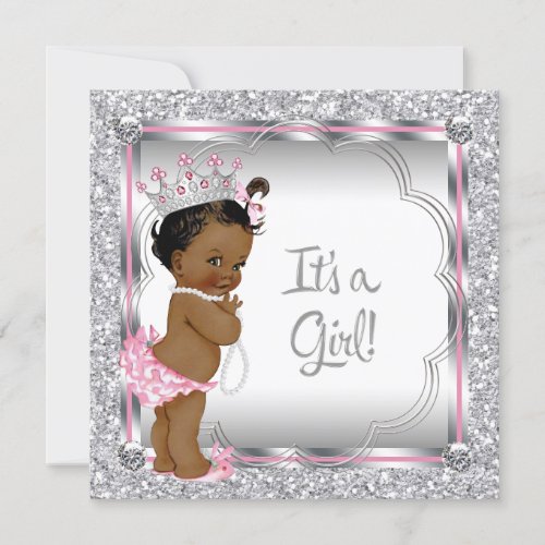 Pink Princess African American Baby Shower Invitation