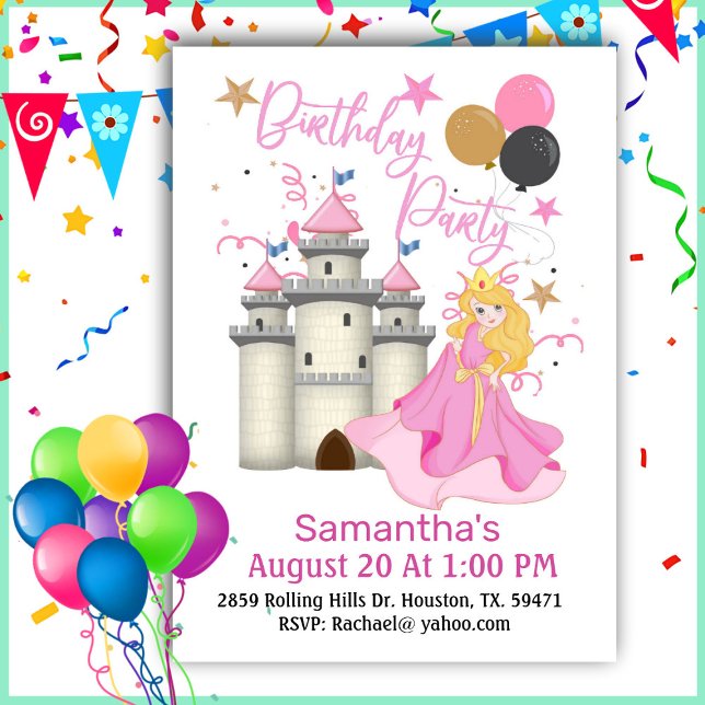 Pink Princess And Castle Girl Birthday Invitation (Creator Uploaded)