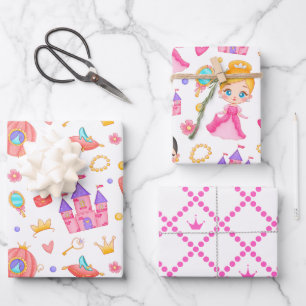 Pink Princess and Castle with Pattern Wrapping Paper Sheets
