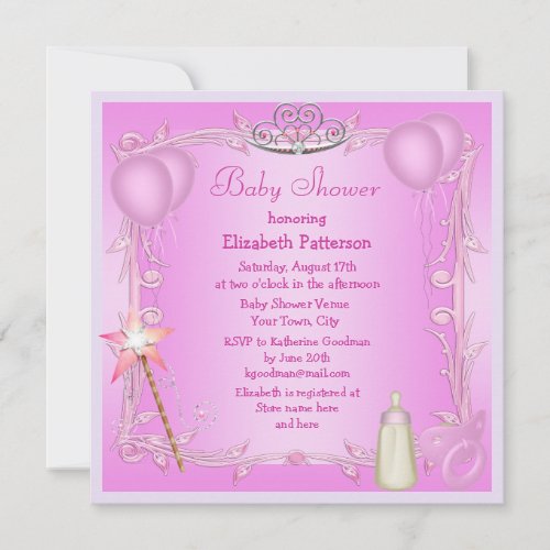 Pink Princess Baby Dummy &amp; Bottle Baby Shower Custom Invitation